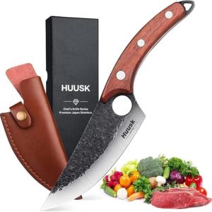 Huusk Viking Knives, Japanese Style Meat Cleaver, High Carbon Steel Boning Knife with Sheath for Kitchen, Camping & BBQ,