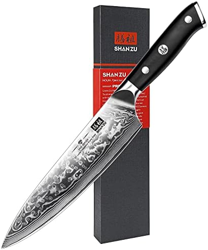 SHAN ZU 8 Inch Japanese Damascus Chef Knife | Professional High Carbon Steel | Versatile Kitchen Utility Knife for Home