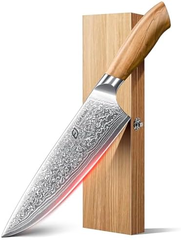 Damascus Chef Knife | 67-Layers Japanese Steel Kitchen Knife | For Home Cooking Enthusiasts | Premium Olive Wood Handle
