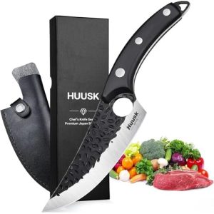 Huusk Viking Knife - Hand Forged Full Tang Boning Knife with Sheath for Kitchen and Camping - Perfect Gift for Dad