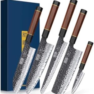 HOSHANHO Japanese High Carbon Steel Knife Set + 5 Pieces + Professional Ultra Sharp + Ergonomic Rosewood Handle + Kitche