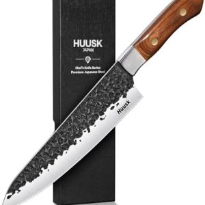 Huusk 8 Inch Japanese Chef Knife | Hand Forged High Carbon Steel | Ergonomic Full Tang Handle | Perfect for Home Kitchen