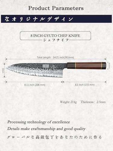 HOSHANHO 8 Inch Japanese Gyuto Chef Knife | High Carbon 10Cr15CoMoV Steel | Ergonomic Rosewood Handle | Professional Coo