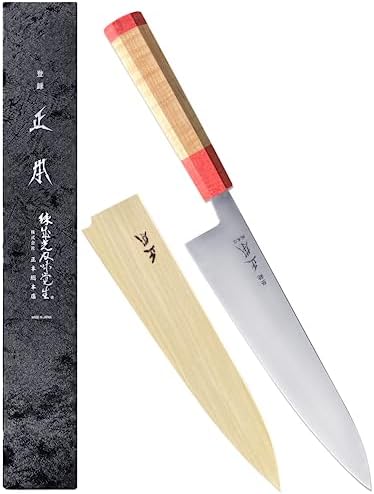 MASAMOTO KS Japanese Gyuto Chef's Knife | Ultra Sharp 9.5" Carbon Steel Blade | Professional Kitchen Use | Octagonal Map