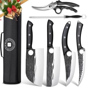 TIVOLI 7Pcs High Carbon Steel Butcher Knife Set | Ergonomic Serbian Chef Knives for Meat Processing | Perfect for BBQ, K