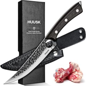 Huusk Viking Boning Knife 6 inch - Japanese Full Tang Fillet Knife for Meat Cutting - Ideal for BBQ and Camping - Perfec