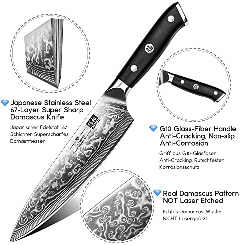 SHAN ZU 8 Inch Japanese Damascus Chef Knife | Professional High Carbon Steel | Versatile Kitchen Utility Knife for Home