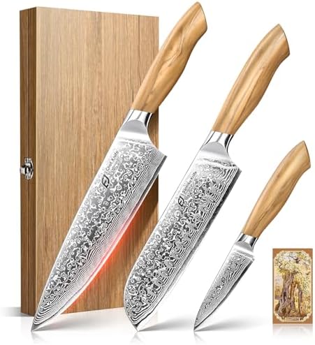Damascus Chef Knife | 67-Layers Japanese Steel Kitchen Knife | For Home Cooking Enthusiasts | Premium Olive Wood Handle