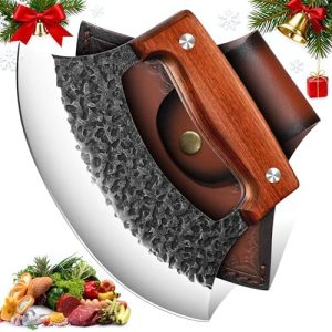TIVOLI Hand-Forged Ulu Knife – High Carbon Steel Mezzaluna Rocker Knife for Kitchen & Camping, Ideal Gift for Men & Wome