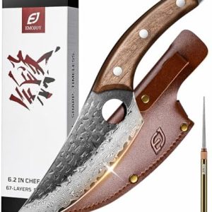 Emojoy 67-Layer Damascus Chef Knife, Black Hammered Finish, Japanese Knife for Home & Outdoor Cooking, BBQ, Gift Box Inc